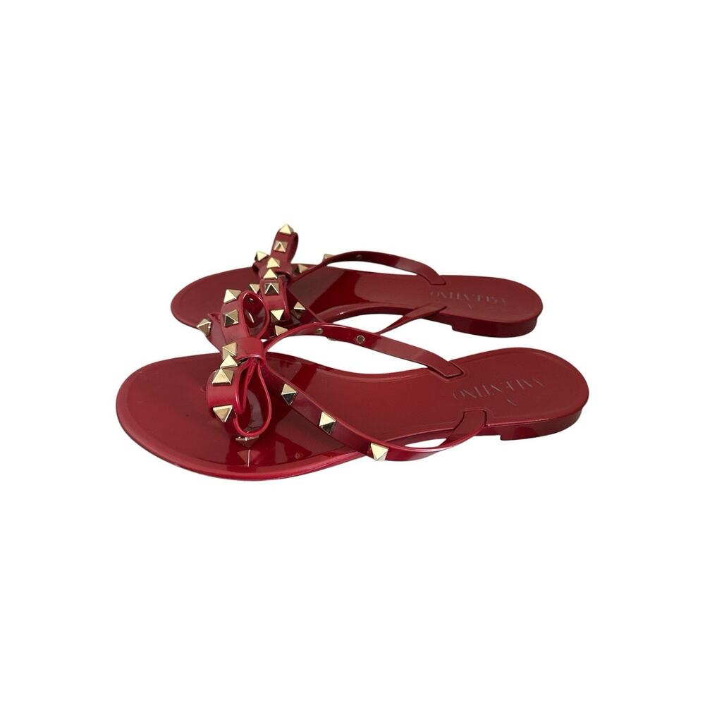Valentino Garavani Rockstud Bow Jelly Thong Sandals Red Slip-On Women’s 37 - Picture 3 of 11